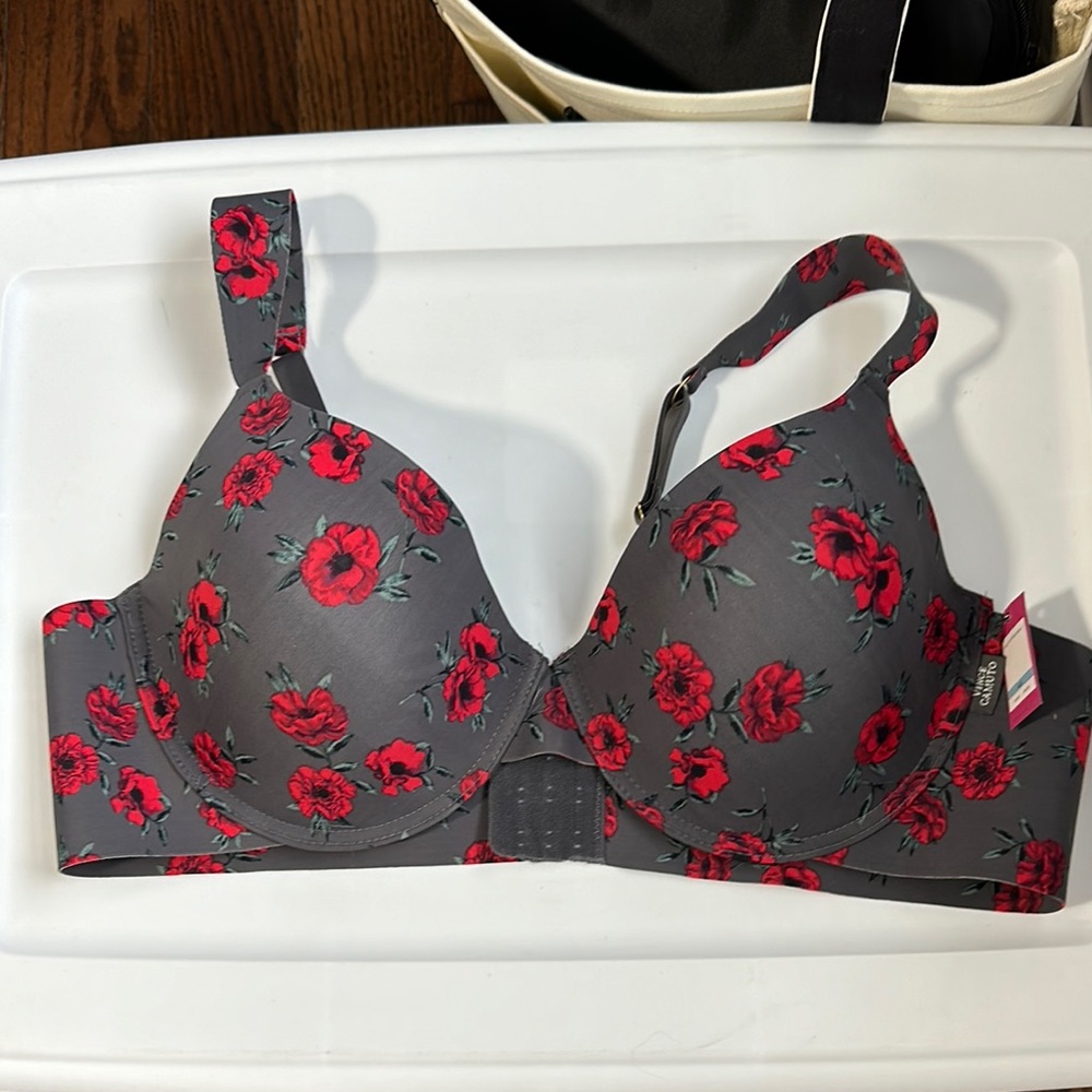 42C Floral Gray and Red Women's Bra
